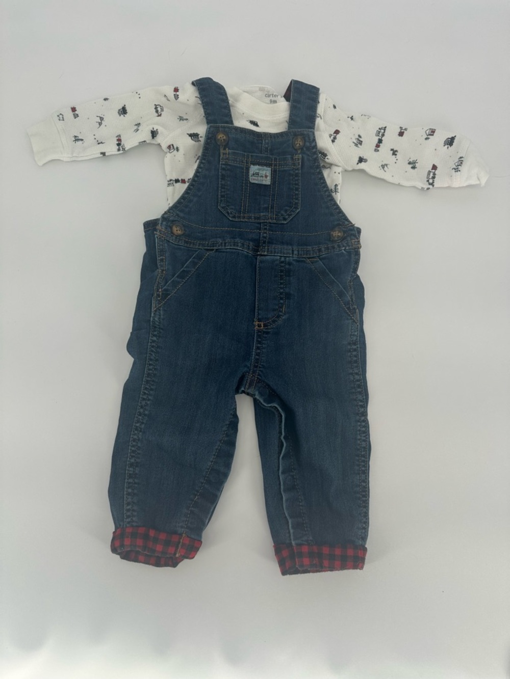 Carter's Navy Denim Overalls for Babies - Blue Train 9 Months Boy Infant Outfit